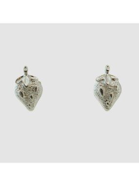 Vintage Silver Tone Strawberry Post Stud Earrings Intricate Design